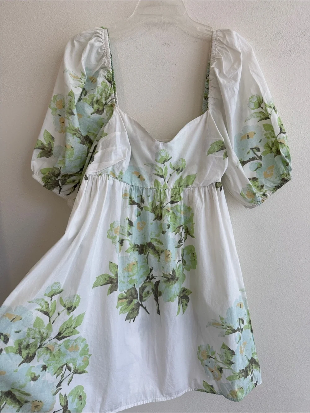 Free People Peony Babydoll Mini Dress Green Floral 100% Cotton Pockets Large